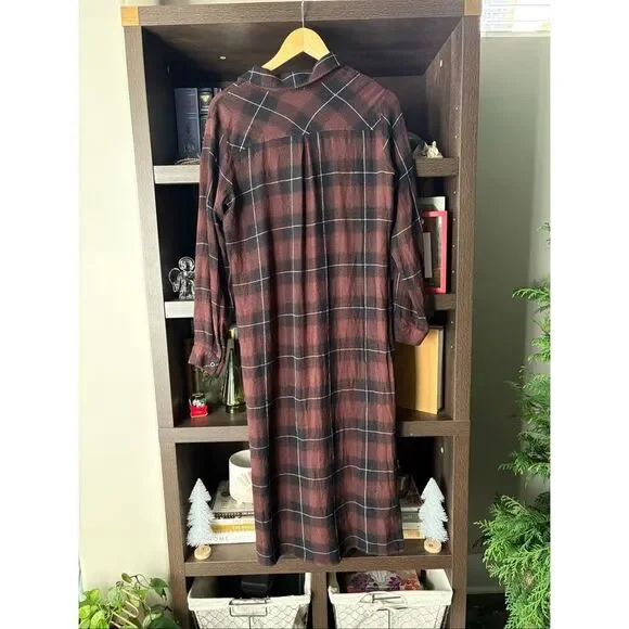 Cloth & Stone Anthropologie Plaid Button Front Midi Shirt Dress Size Small - Picture 4 of 6